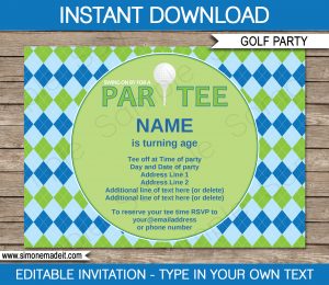 Golf Party Invitations Template Blue Green In 2018 Dad throughout dimensions 1300 X 1126