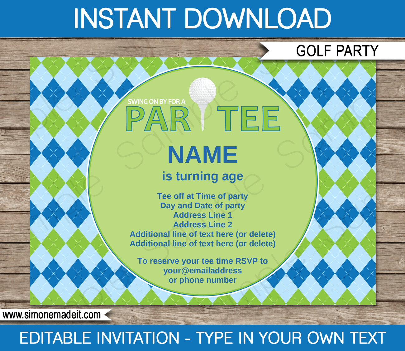 Golf Party Invitations Template Blue Green In 2018 Dad throughout dimensions 1300 X 1126