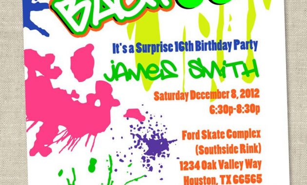 Graffiti Birthday Invitations Neon Party Invitation Retro 80s in size 850 X 1100