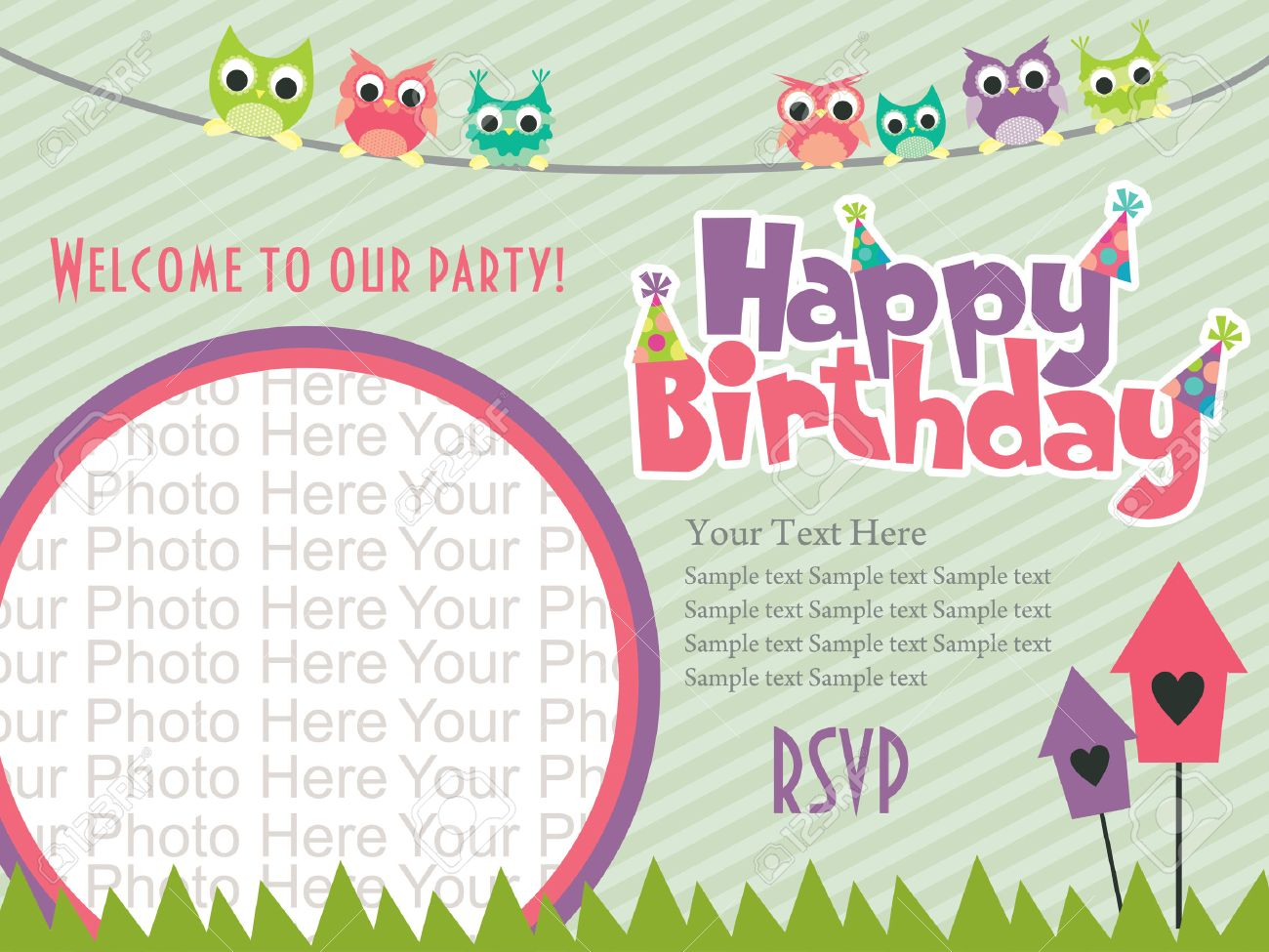 Happy Birthday Invitation Card Design Vector Illustration Royalty with measurements 1300 X 975