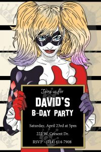 Harley Quinn Custom Digital Printable Birthday Party Invite Template with sizing 999 X 1500