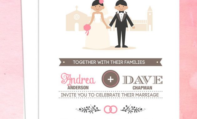 Illustrated Couple In Front Of Church Wedding Invitation Template inside size 960 X 1250