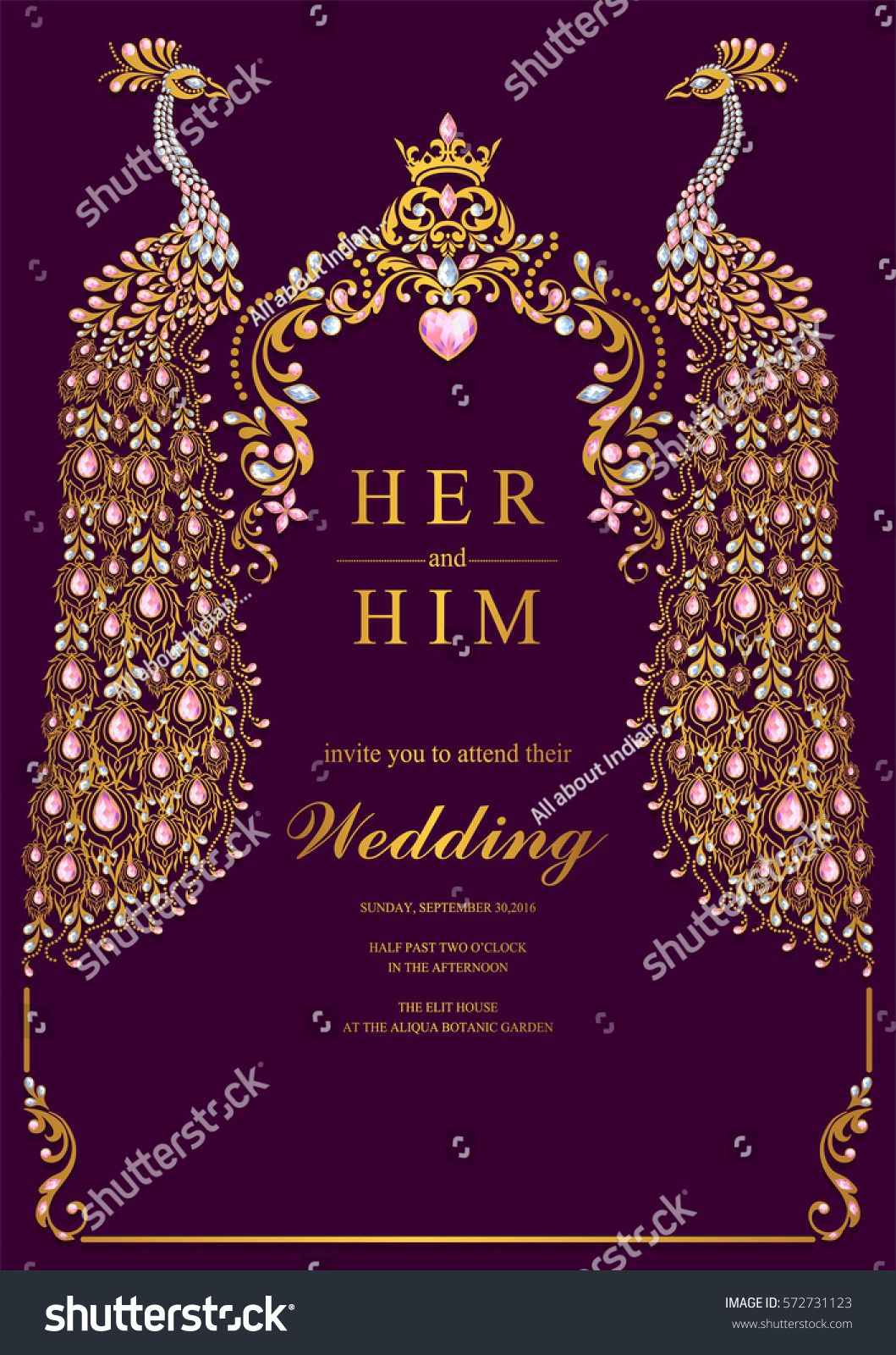 Indian Wedding Invitation Card Templates With Gold Peacock Patterned in dimensions 1059 X 1600