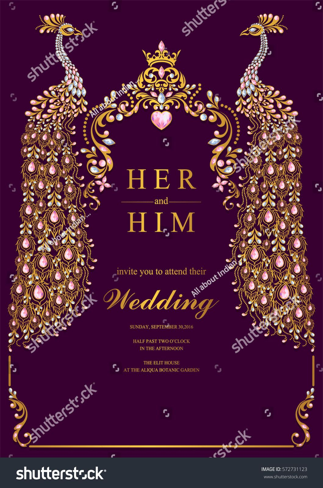 Indian Wedding Invitation Card Templates With Gold Peacock Patterned with regard to sizing 1059 X 1600