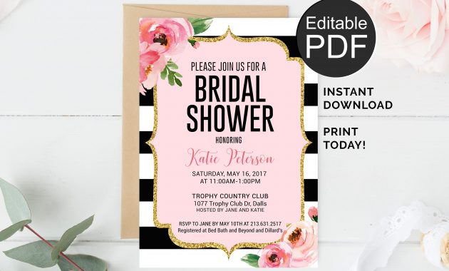 Kate Bridal Shower Invitation Template Black Stripes Invitation in measurements 3000 X 2769