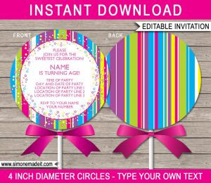 Lollipop Invitation Template Printable Lollipop Birthday Etsy throughout measurements 1300 X 1126