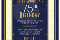 Mans 75th Birthday Invitation Art Deco Navy Blue And Gold pertaining to measurements 1575 X 2175