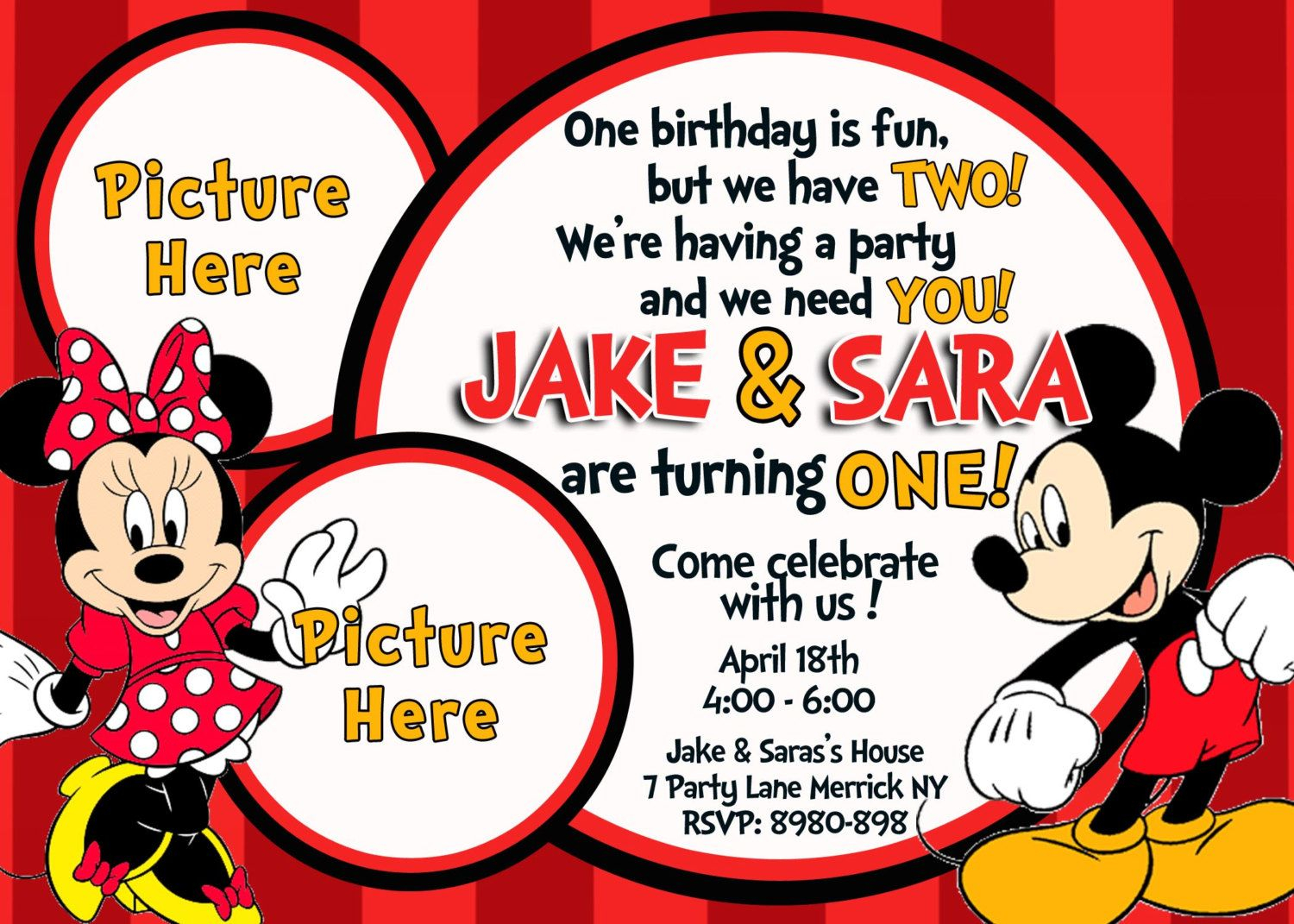 Mickey Minnie Mouse Birthday Invitation Mickeyminnie Party pertaining to sizing 1500 X 1071