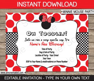 Minnie Mouse Birthday Party Invitations Template Red pertaining to dimensions 1300 X 1126