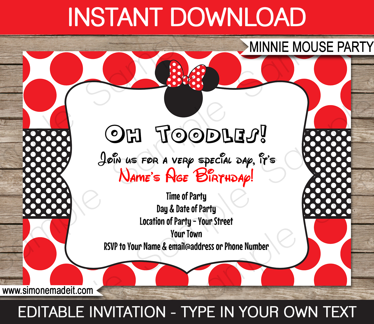 Minnie Mouse Birthday Party Invitations Template Red pertaining to dimensions 1300 X 1126