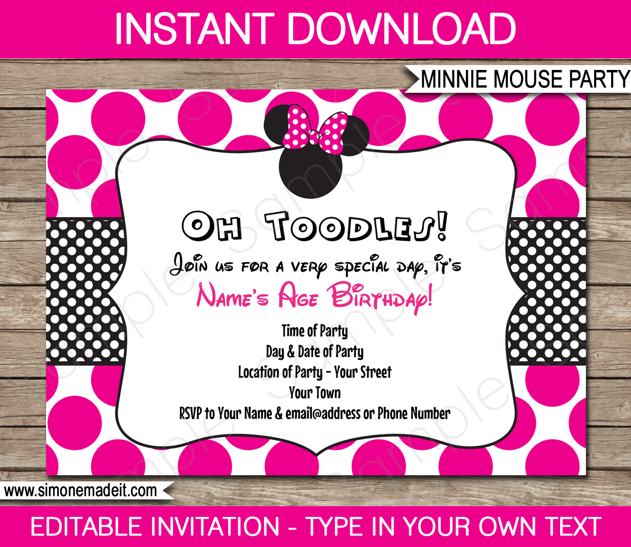 Minnie Mouse Party Invitations Template Birthday Party pertaining to proportions 1300 X 1126