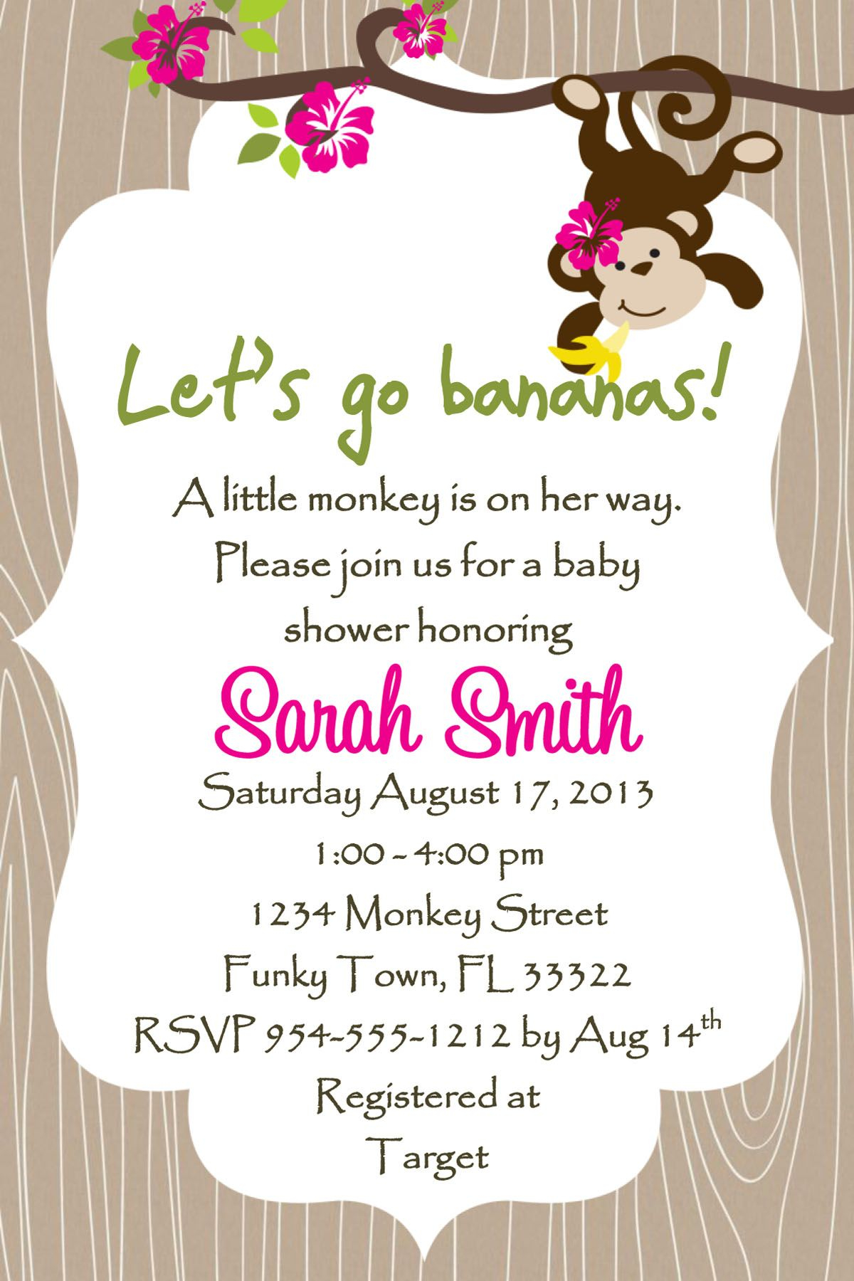 Monkey Ba Shower Invitation Template Girl Or Boy Lucky Bean pertaining to size 1200 X 1800