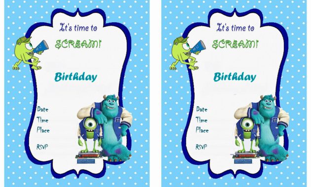 Monsters University Birthday Invitation Templates pertaining to sizing 1228 X 868