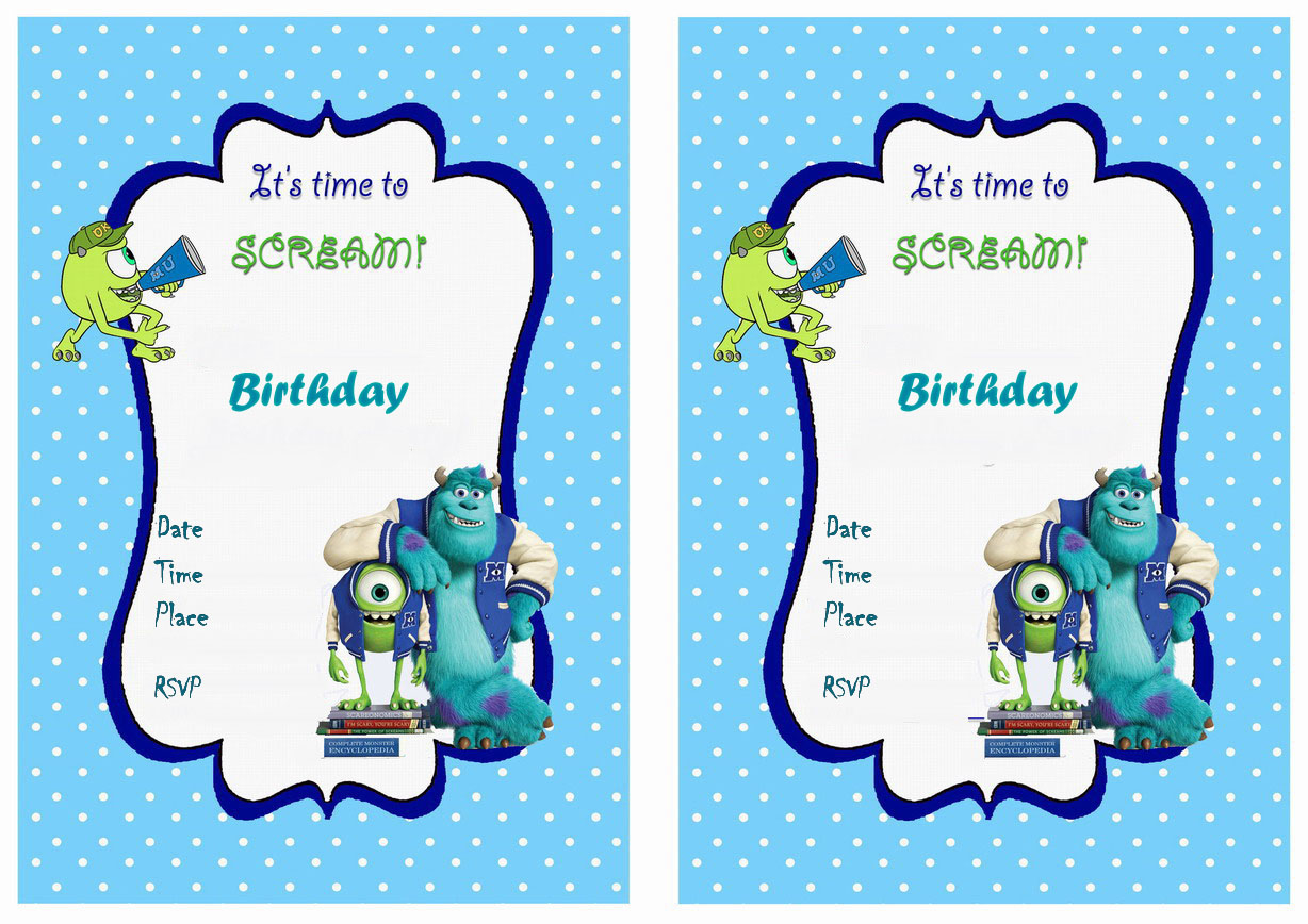 Monsters University Birthday Invitation Templates pertaining to sizing 1228 X 868