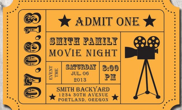 Movie Night Party Invitation Admission Ticket Ticket Invitation intended for proportions 1000 X 1000