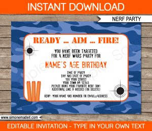 Nerf Birthday Party Invitations Editable Template Blue Camo intended for proportions 1300 X 1126