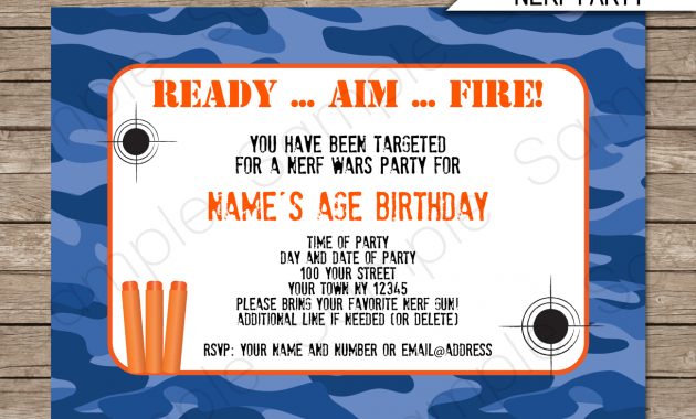 Nerf Birthday Party Invitations Editable Template Blue Camo intended for proportions 1300 X 1126