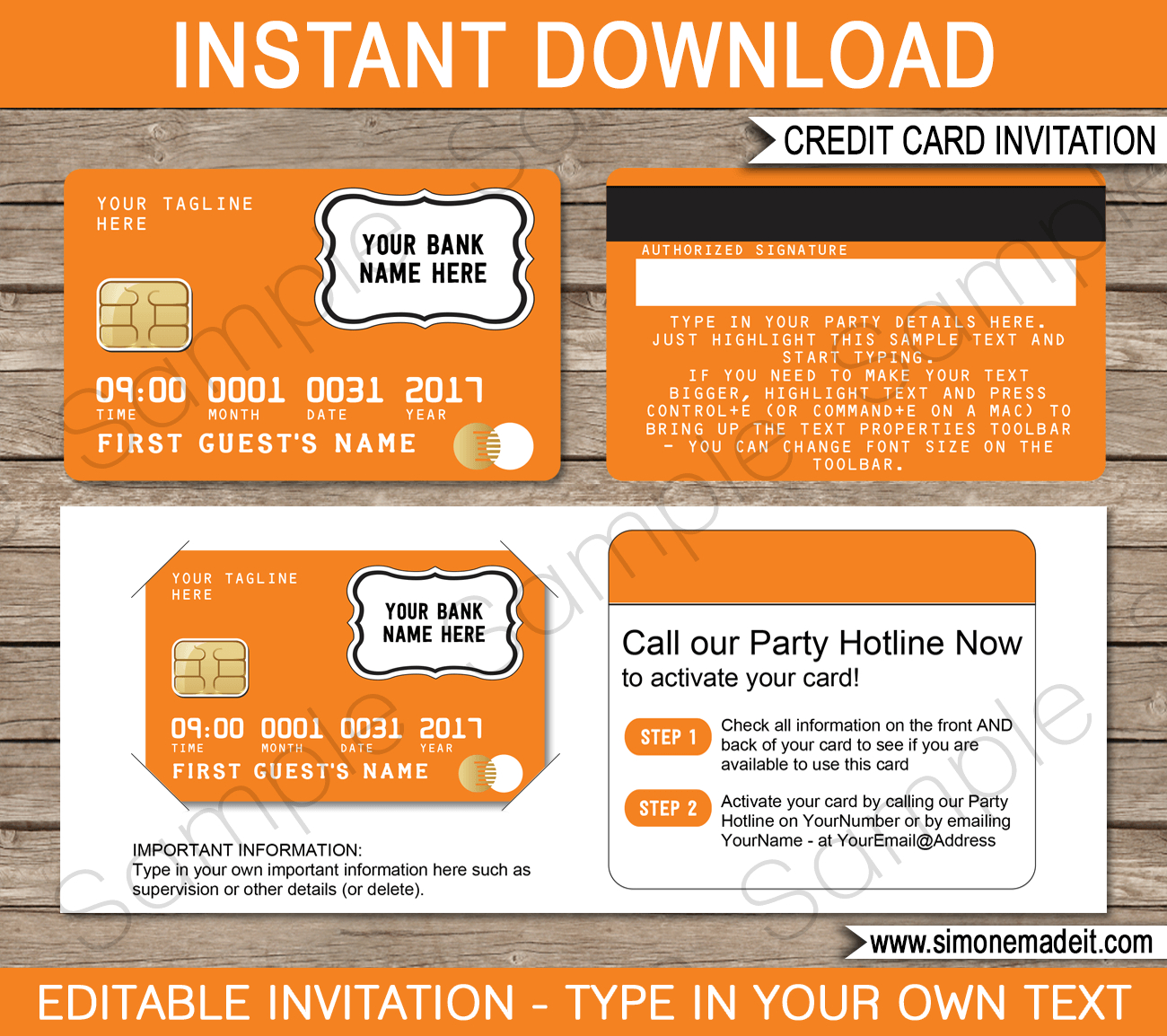 Orange Credit Card Invitations Mall Scavenger Hunt Invitations regarding proportions 1300 X 1154