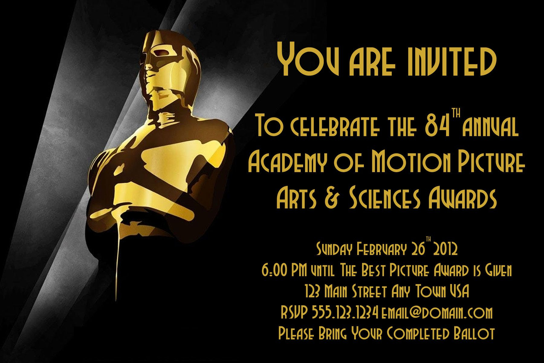 Oscar Party Invite Academy Party Oscar Party Invitations regarding dimensions 1800 X 1200