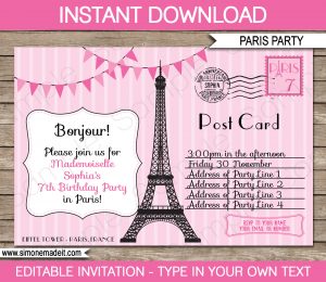 Paris Party Invitations Template Pink In 2018 Centerpieces And with regard to size 1300 X 1126