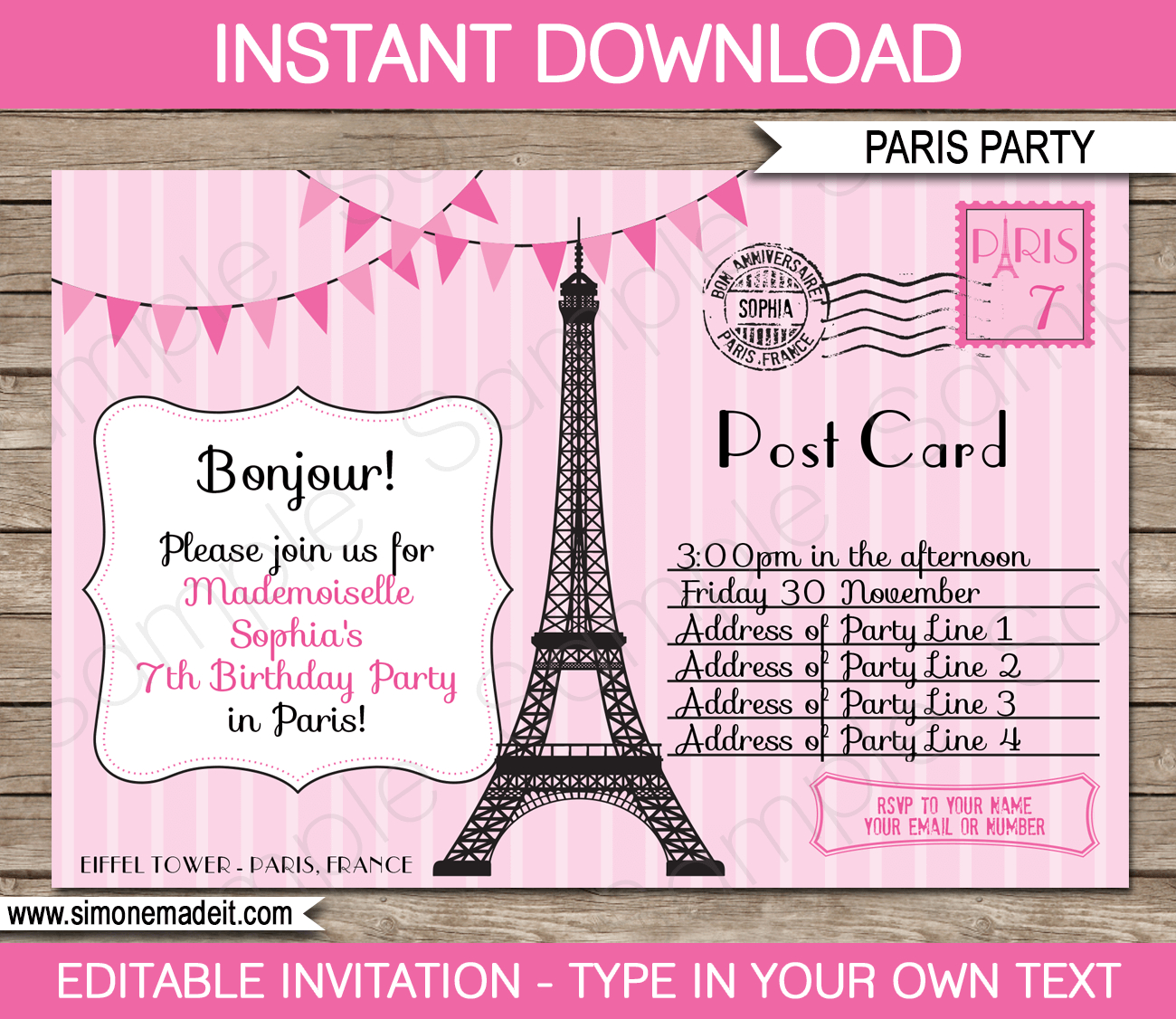 Paris Party Invitations Template Pink In 2018 Centerpieces And with regard to size 1300 X 1126