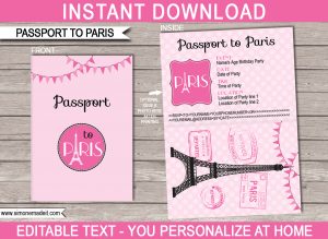 Paris Party Passport Invitations Template Printable Paris Invites intended for sizing 1350 X 987