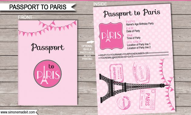 Paris Party Passport Invitations Template Printable Paris Invites intended for sizing 1350 X 987