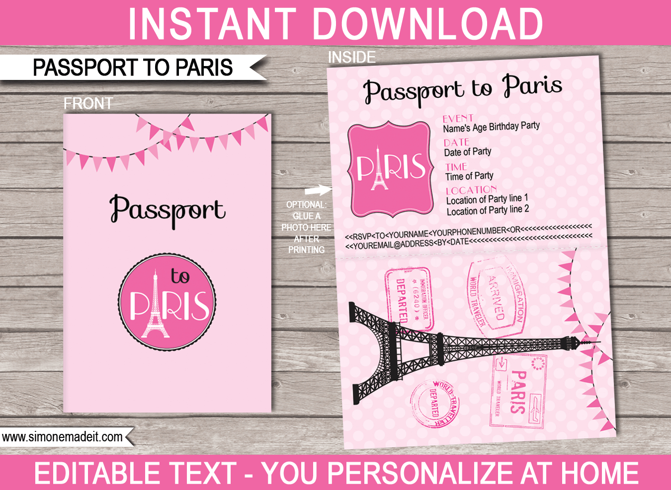 Paris Party Passport Invitations Template Printable Paris Invites intended for sizing 1350 X 987