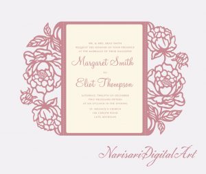 Peonies Cut Wedding Invitation 5x7 Gate Fold Card Template throughout size 2446 X 2072