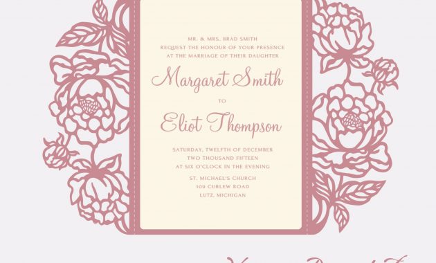 Peonies Cut Wedding Invitation 5x7 Gate Fold Card Template throughout size 2446 X 2072