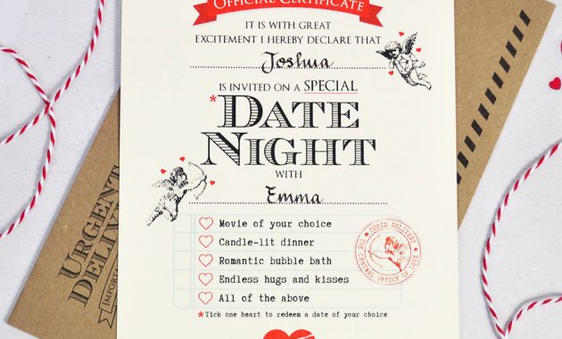 Personalised Date Night Certificate Eskimo Kiss Designs pertaining to dimensions 1024 X 1024