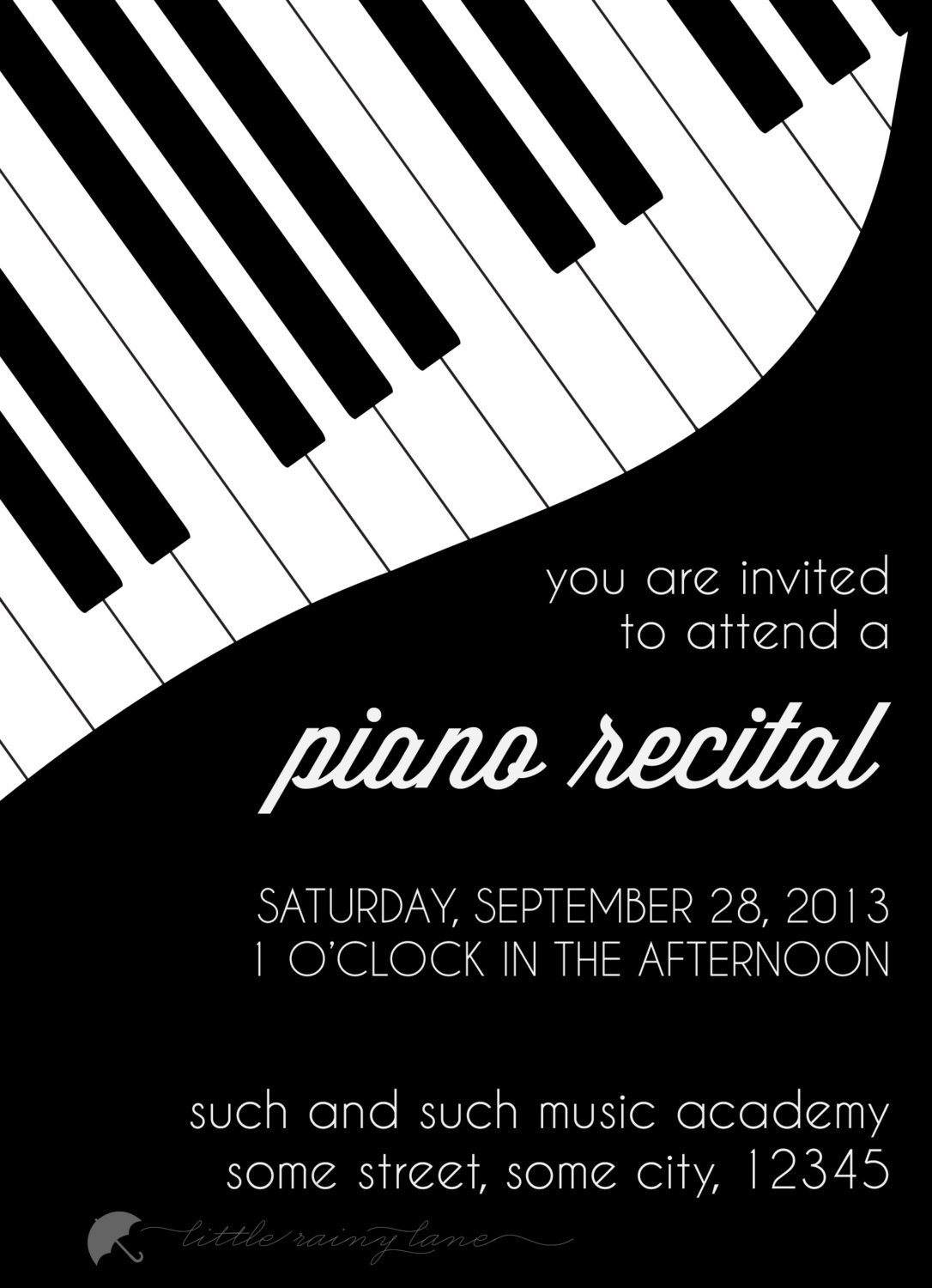 Piano Recital Invitation Custom Etsy pertaining to sizing 1086 X 1500