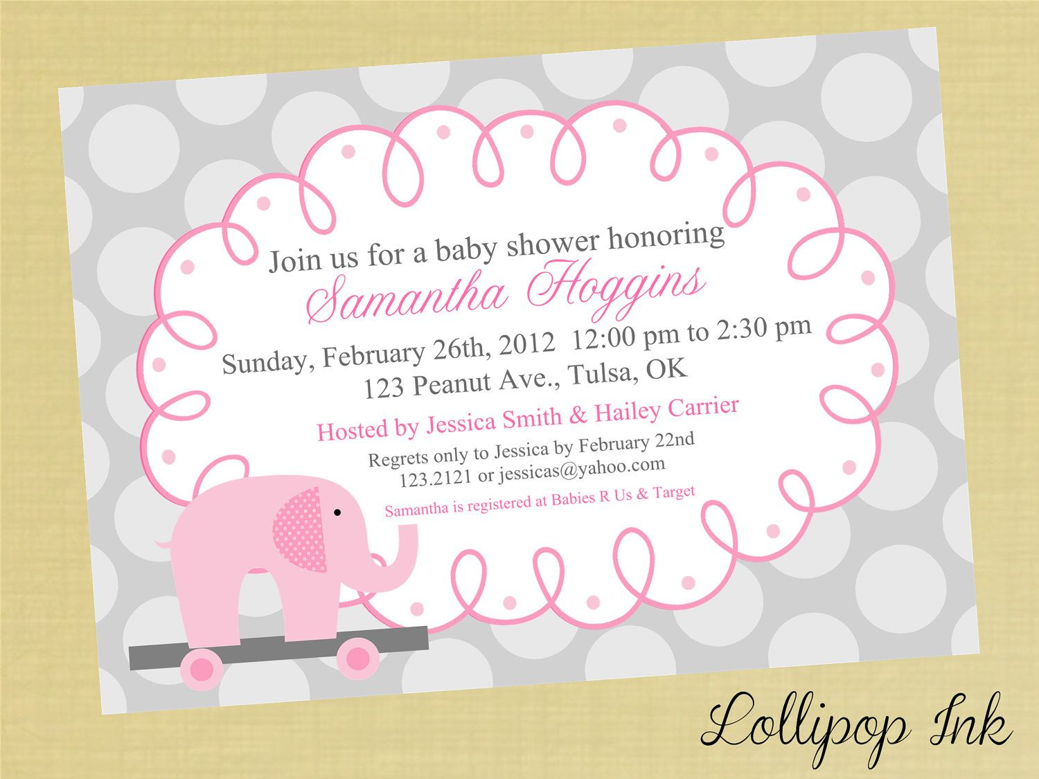 Pink Elephant Ba Shower Printable Invitation Personalized Pink within dimensions 1500 X 1125