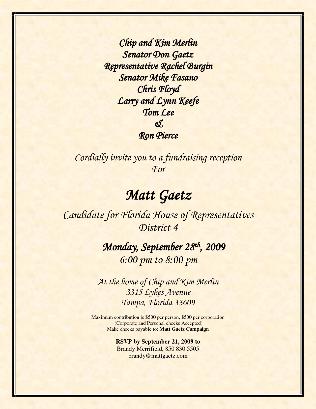 Political Fundraiser Flyer Political Fundraiser Invitation Wording in proportions 1275 X 1650