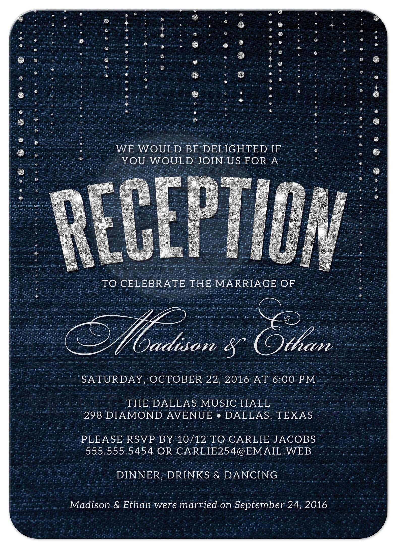 Post Wedding Reception Only Invitations Denim Diamonds In 2018 pertaining to size 1575 X 2175