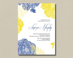 Printable Bridal Shower Invitation Royal Blue And Yellow Retro within sizing 1122 X 901