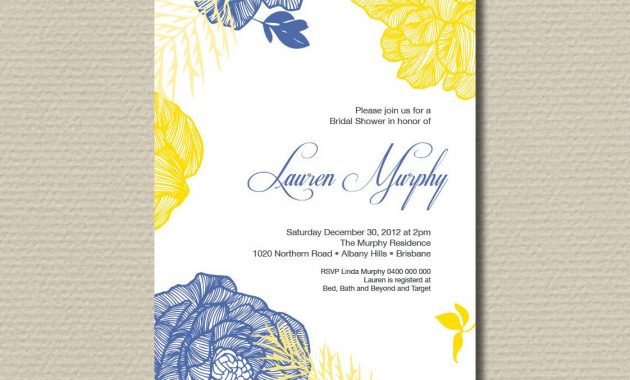 Printable Bridal Shower Invitation Royal Blue And Yellow Retro within sizing 1122 X 901