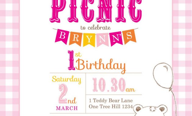 Printable Custom Birthday Party Invitation Template Teddy Bears for proportions 1071 X 1500