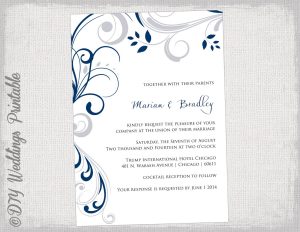 Printable Wedding Invitation Templates Silver Gray And Navy Etsy regarding sizing 1500 X 1160