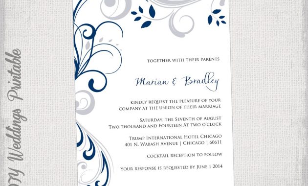 Printable Wedding Invitation Templates Silver Gray And Navy Etsy regarding sizing 1500 X 1160