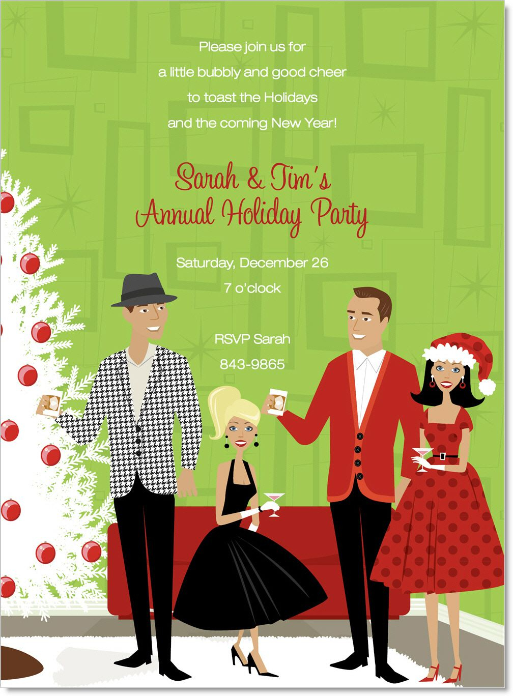 Retro Christmas Party Invitations Holiday Party Invitation Cards throughout sizing 1008 X 1368