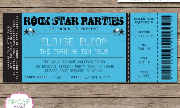 Rockstar Birthday Party Ticket Invitation Template Blue In 2018 pertaining to proportions 1000 X 866