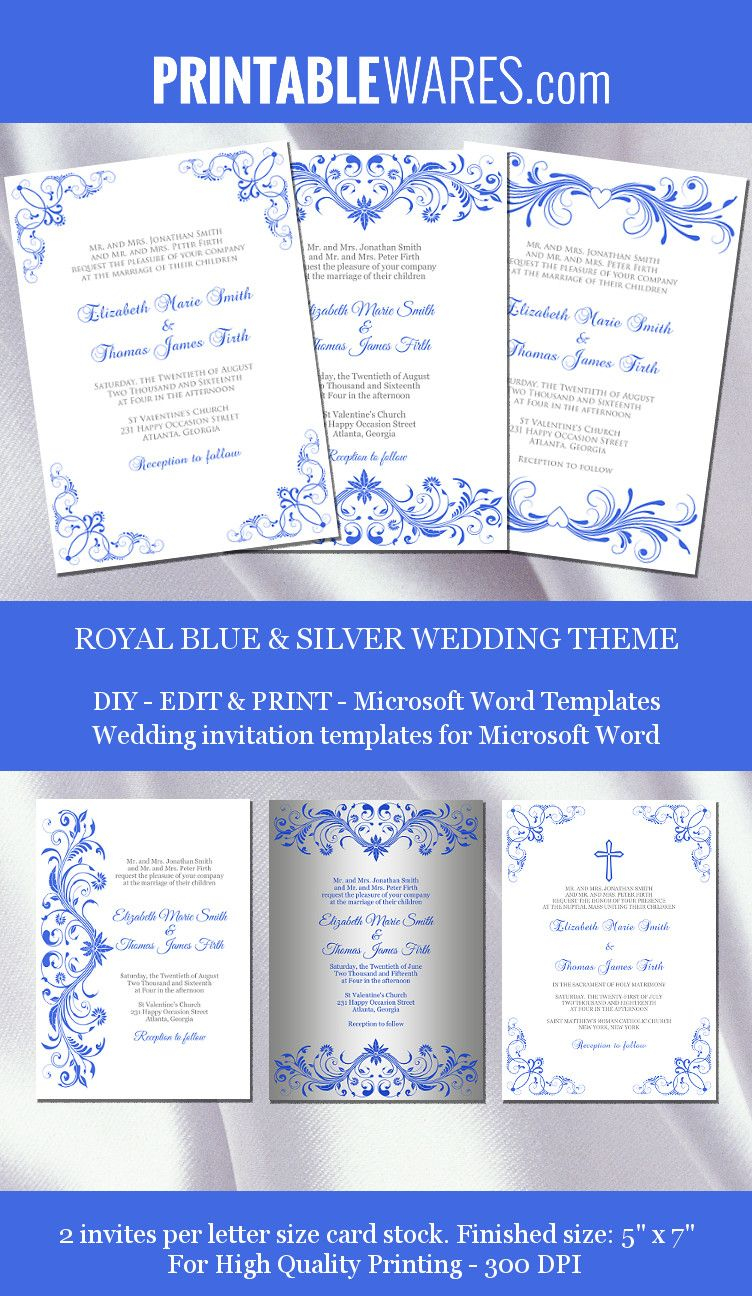 Royal Blue And Silver Wedding Invitation Templates For Microsoft regarding proportions 752 X 1296