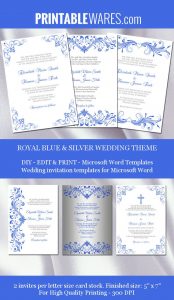 Royal Blue And Silver Wedding Invitation Templates For Microsoft throughout measurements 752 X 1296