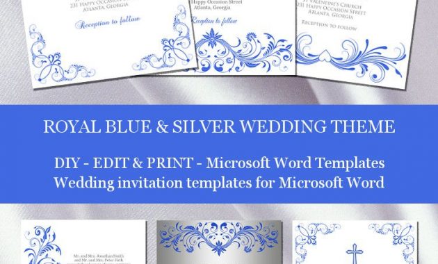 Royal Blue And Silver Wedding Invitation Templates For Microsoft throughout measurements 752 X 1296