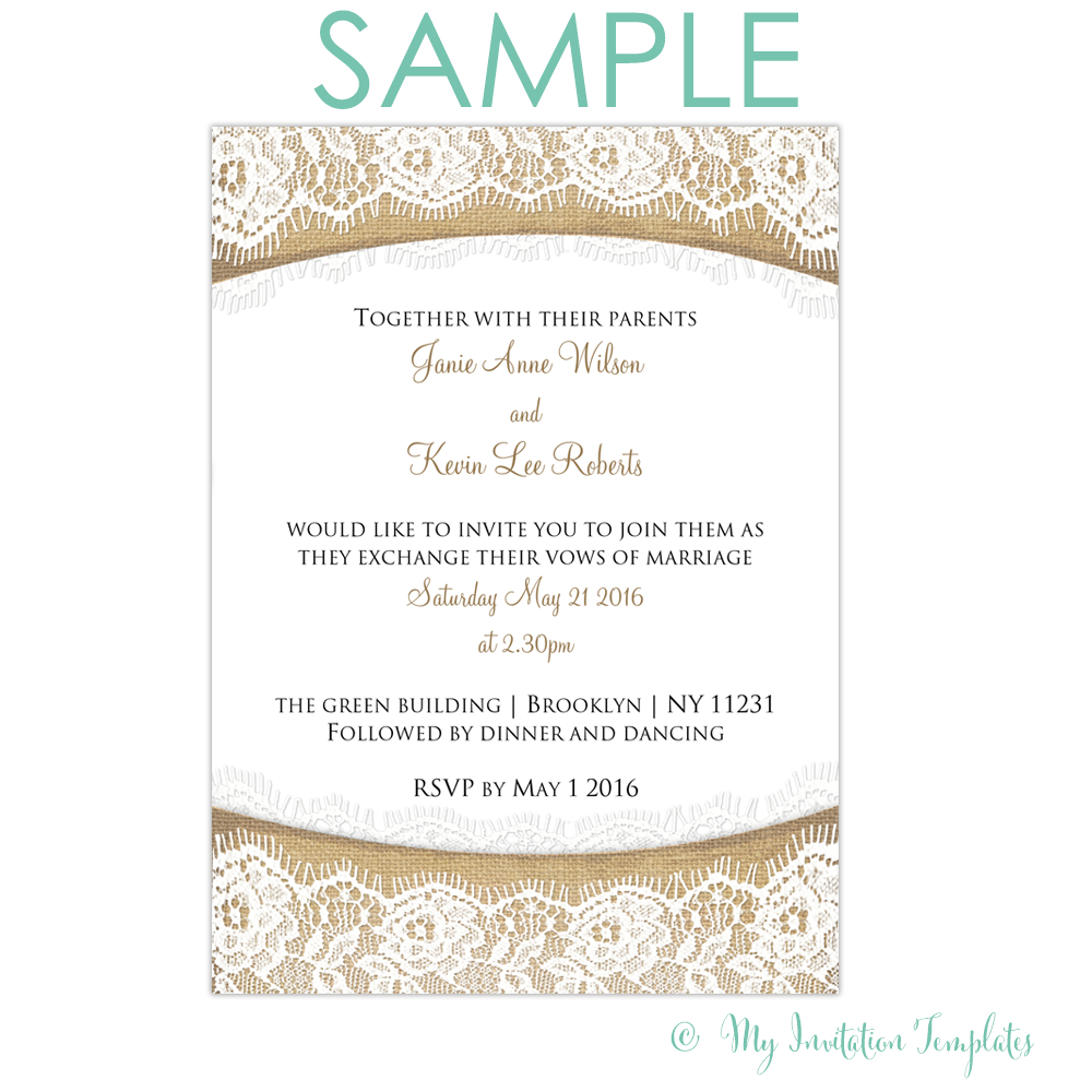 Rustic Burlap And Lace Wedding Invitation Template Sample Rs regarding proportions 1000 X 1000