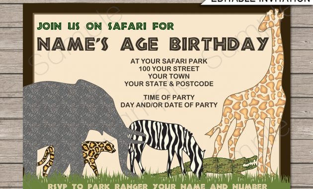 Safari Or Zoo Party Invitations Template Birthday Party for proportions 1300 X 1126