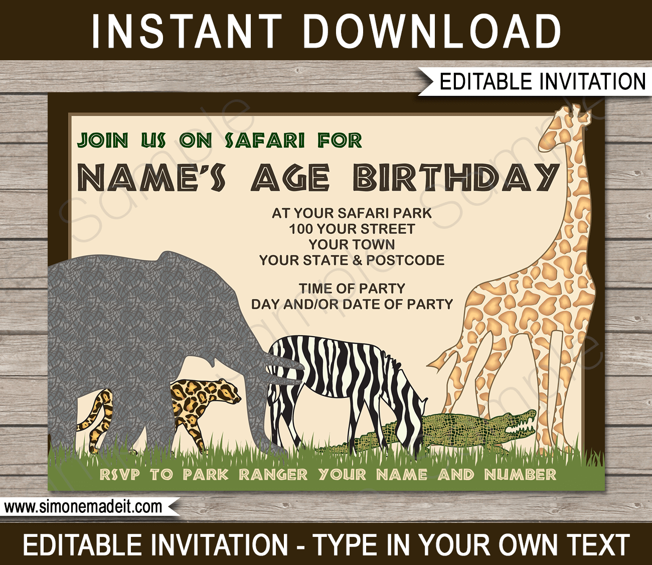 Safari Or Zoo Party Invitations Template Birthday Party intended for size 1300 X 1126