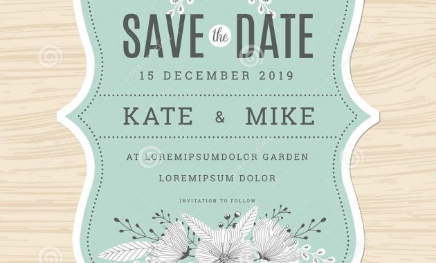 Save The Date Wedding Invitation Card Template With Hand Drawn in sizing 1300 X 1390