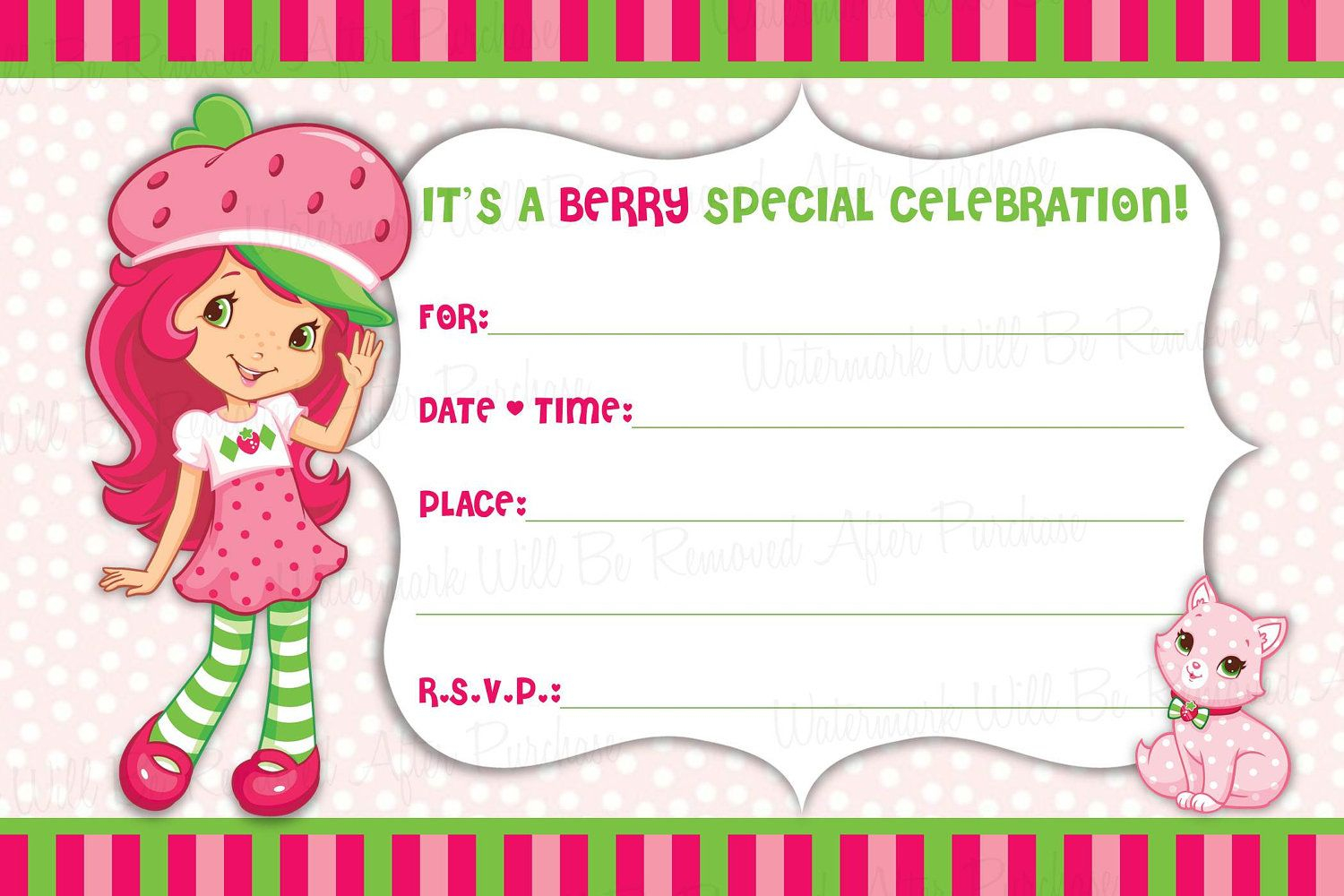 Strawberry Shortcake Free Printable Birthday Invitations Projects throughout size 1500 X 1000